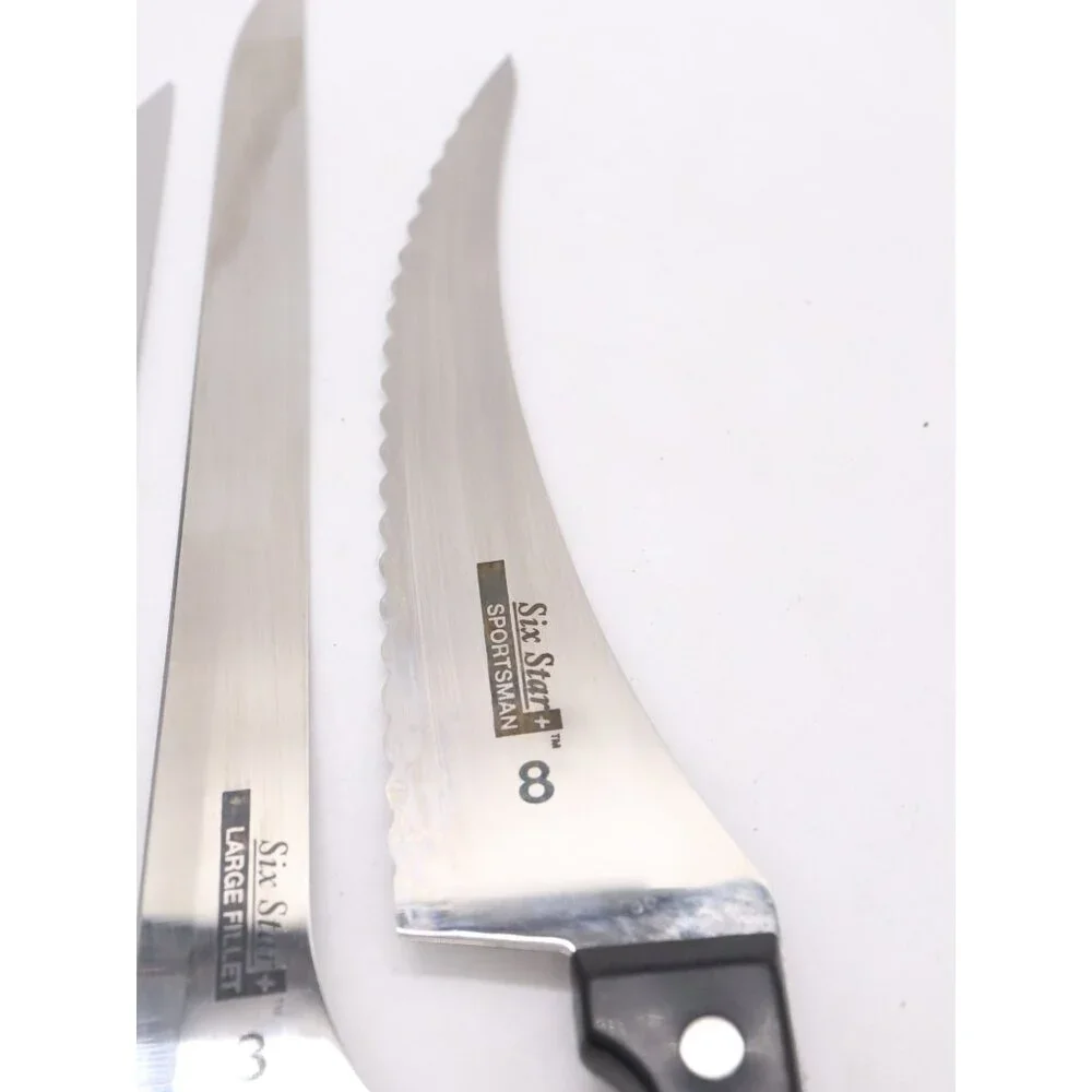 3 Ronco Six Star Knives - 3 Large Filet 7 Boning 8‎ Sportsman SS Full Tang
